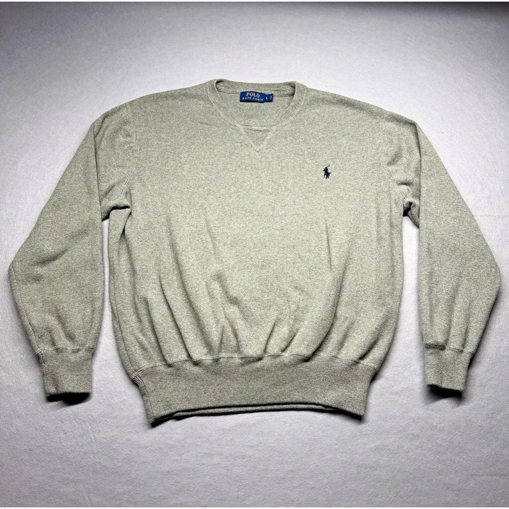 Polo Ralph Lauren Men's Gray Crewneck Cotton Knit Sweater Embroidered Logo L